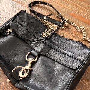 Rebecca Minkoff Black Leather Shoulder Bag with Gold Hardware